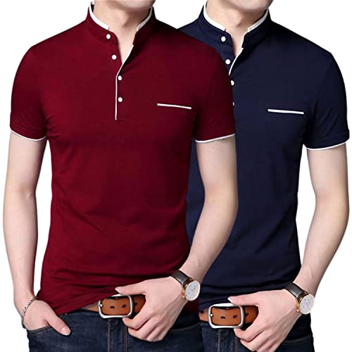 Image of Pixie Fashion Stylish and Handsome Mandarin Collar Half Sleeve T Shirt for Men Combo (Pack of 2)