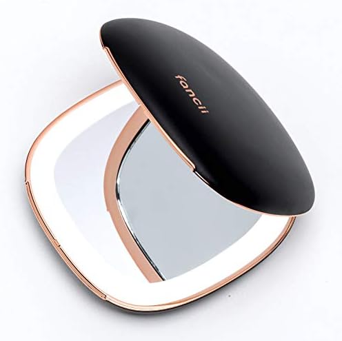 Fancii Rechargeable Compact Magnifying Mirror with Natural LED Lights, 1x/ 10x - Portable Lighted Handheld Makeup Mirror for Travel and Purses, Mila (Black)