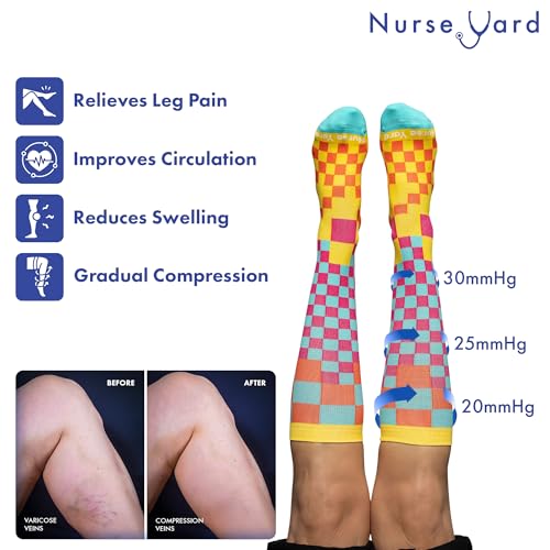 Image of Nurse Yard Compression Socks for Nurses - Women & Men - 20-30mmHg Graduated Compression, For Medical Staff, Athletes - 1 Pair