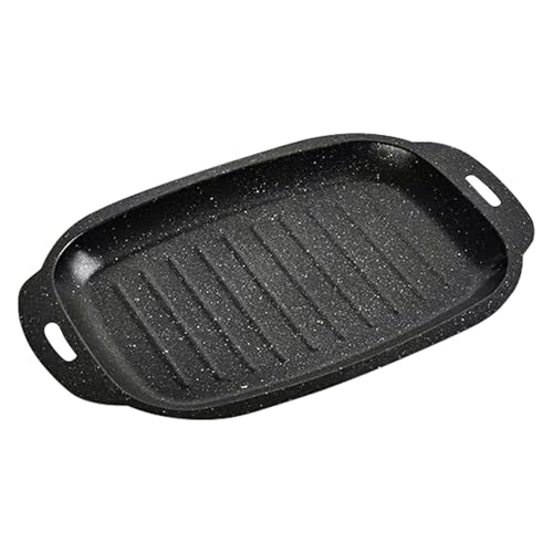 Hemobllo Poêle à Griller Rectangulaire Moyenne Taille en Fonte, Antiadhésive, Compatible Plaques à Induction et Gaz, pour Cuisson Intérieure et Barbecue, Plateau Cuisson Polyvalent