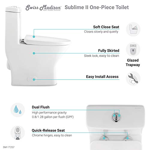 Swiss Madison SM-1T257 Sublime Ii Compact 24 Inch Length One Piece Toilet Dual Flush 1.1/1.6 Gpf thumb #5