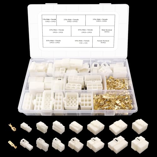 Lyeteung 192 Pièces 6.3mm 1 2 3 4 6 8 9 Broches Fil Électrique Connecteurs Kit, Mâle Femelle Bornes de Fils à Sertir et Boîtier de Prise et Connecteur, pour Moto Moto Voiture Bateaux Électrique