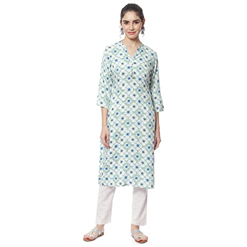 Image of Rangriti Blue Liva Straight Kurta for Women