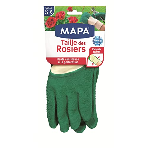 MAPA - Taille des Rosiers - Gants de Jardinage en Latex avec textile 100% Coton - Anti-Perforation - Idéal pour la taille des Epineux - 1 paire - Taille S, Vert