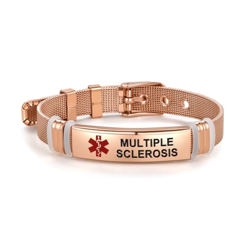 NARTGO Red Medical Alert Multiple Sclerosis Bracelet for Women Men's Emergency First Aid Health Alert Rose...