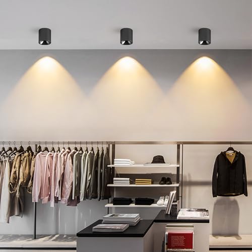Image of JAYMP Modern LED Ceiling Spotlight 3000K Dimmable 24W Black Surface Mount Cylinder Down Light for Living Room Hallway Laundry Room