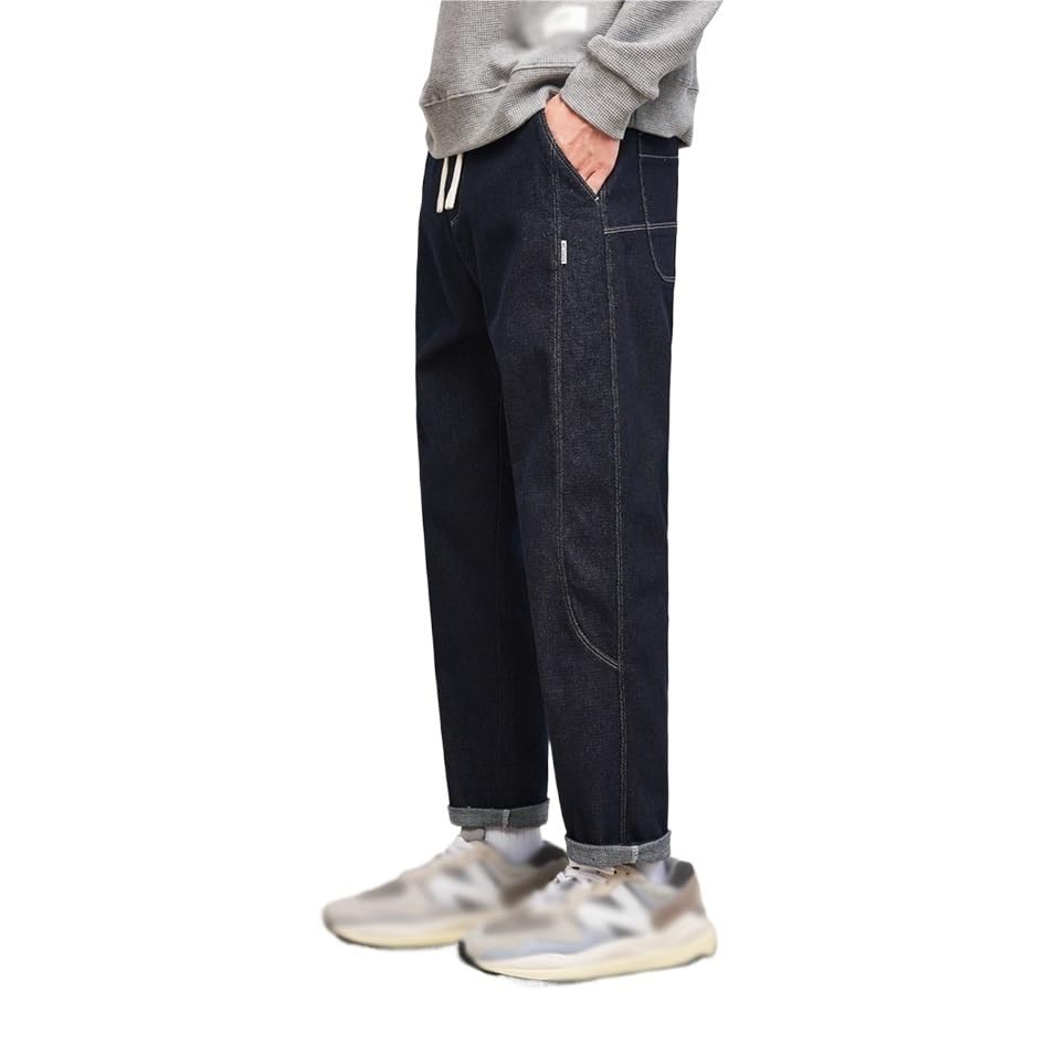 Elastic Waist Loose Denim Pants with Slight Stretch Straight Leg Pants2