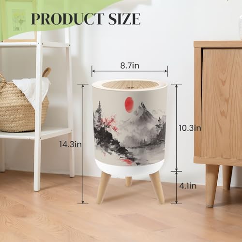 Caneca de basura pequeña con tapa y pintura tradicional japonesa 7L miniatura 3