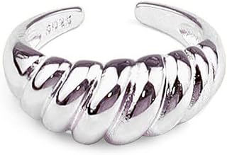 SESAMECAVE 925 Silver Dome French Croissant Open Band Ring, Stackable Ring,Chunky Rings Adjustable, Textured Rings Braid Twisted Trendy Party Gifts, Valentines gift, Irregular Geometric Ring (SILVER)