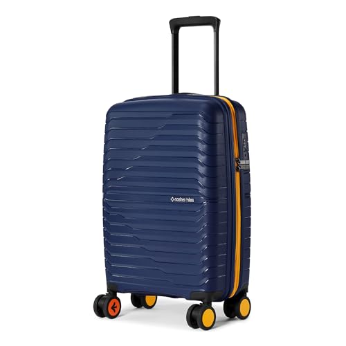 Image of Nasher Miles Cairo Hard-Sided Polypropylene Cabin Luggage 20 inch | 55cm | 8 Wheels Small Trolley Bag for Travel | Suitcase (Navy Blue & Yellow)
