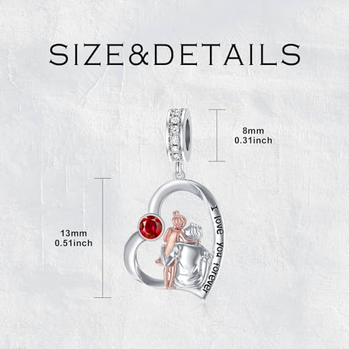 Image of PROESS Father Mother Daughter Charm fit Charms Bracelet Sterling Silver Charms for Bracelets Birthday Valentines Day Gifts for Daughter Mother Lover