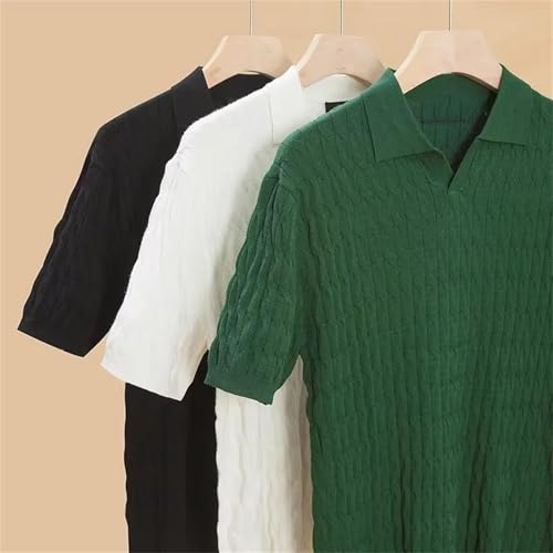 Men Slim Fit Solid Lapel Short Sleeve Jumper2