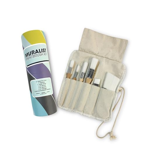 Zibra 6-Piece Muralist Paint Brush Set with Artist Brushes 1 Brushes Detail Brushes & Ergonomic Paint Brushes for Lettering Murals Canvas Painting Touch Ups and Crisp Lines