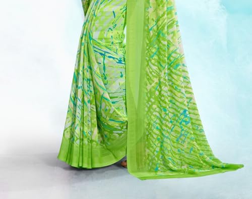 Image of Jaanvi fashion Women's Georgette Saree with Unstitched Blouse Piece