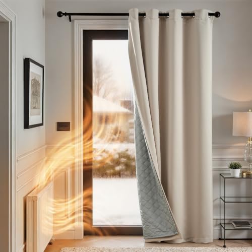 TOPICK Thermovorhang Kälteschutz doppelten Gardinen Ösen H240xB140 1 Stück | Gardinen Wohnzimmer Beige Türvorhang Verdunklungsvorhänge Schlafzimmer Vorhänge mit abnehmbare Schicht