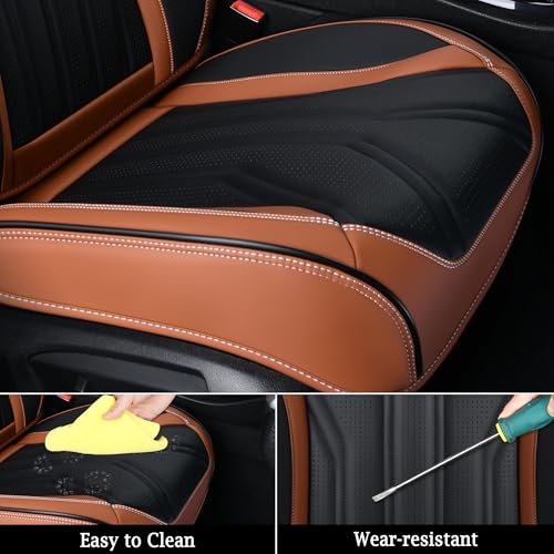 Image of FLORICH Seat Covers for Cars, Waterproof Seat Covers, Leather Car Seat Covers 2 Pack, Universal Seat Cushion Protector for Most Cars Trucks SUV-Brown&Black