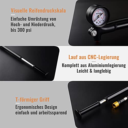 Dämpferpumpe Diyife Federgabel mit Manometer bis 300 PSI