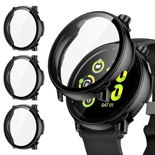 [3Stück] Kamita Schutzhülle Kompatibel mit Garmin Vivoactive 5 Hart PC Bumper Case mit Displayschutz aus Gehärtetem Glas Stoßfest Voller Körper Schutz Gehäuse für Garmin Vivo Active 5 (Schwarz*3)