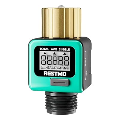 RESTMO Water Flow Meter with Brass Inlet Metal Thread, Measure Gallon/Liter Consumption and Flow Rate for Outdoor Garden Hose Watering, RV Water Tank Filling, Lawn Sprinkler and Nozzle Sprayer