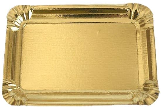 25 Bandeja de Cartón Dorada 40×50 cm | Rectangular Compacta | Resistente al Aceite y Calor | Ideal para Degustaciones y Catering | Pack de 25 Unidades
