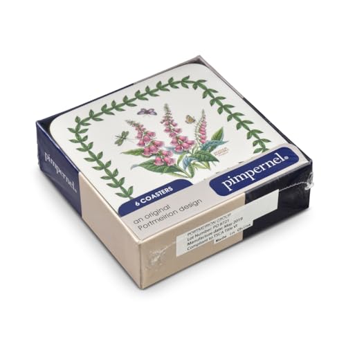 Portmeirion Botanic Garden Coasters (Set of 6) - Cork-Backed Board, Heat Resistant, Stain Resistance - Artistic Botanical Motifs for Tabletop Protection, Unique & Stylish Coasters for Home