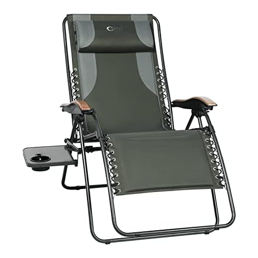 PORTAL Zero Gravity Chairs Oversized, Folding Reclining Patio Chairs, Full Padded Zero Gravity Recliner with Side Table, Outdoor Foldable Lounge Chair with Adjustable Headrest, Support 350 LBS