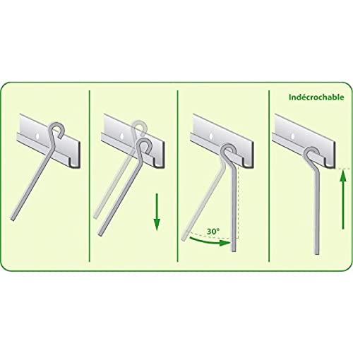 Kit cimaise avec tiges métalliques indécrochable 1,50m + 4 crochets fermé blanc 2m