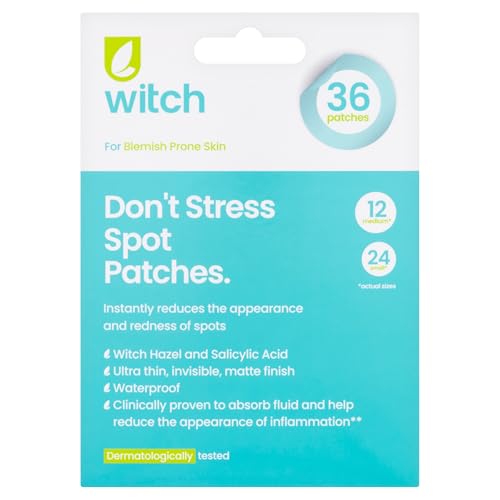 Witch Spot Patches - with Hydrocolloid; Salicylic Acid and Calming Witch Hazel to Promote Healing - Fast Acting - for Day and Night - 24 Medium - 12 Small Patches