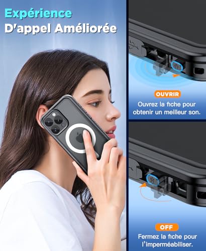Coque iPhone 15 Pro étanche IP68 et compatible MagSafe protection noire