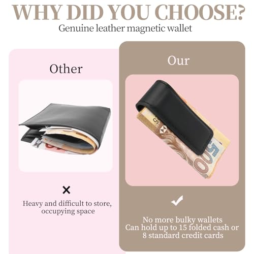 CeoxThao Slim Magnetic Money Clip Leather Credit Card Holder, Wallet Money Clip, Vegan Leather Business Card Organizer, Strong Magnet Securely Holds Multiple Folded Bank Notes and Cards for Daily Use - Image 2