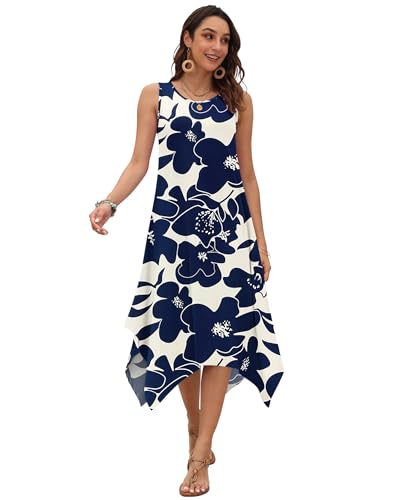 Image of AUSELILY Women's Summer Dresses Casual Sleeveless Midi Tank Beach Dress | Women's Asymmetrical Hem Sundress with Side Pockets, Great for Beach, Vacation & Daily Wear