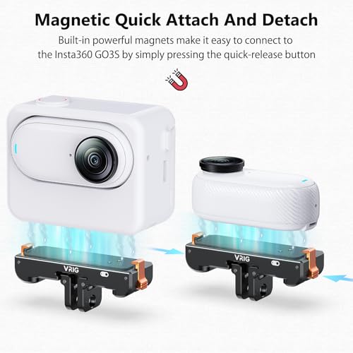 VRIG Express VRlG Magnetic Quick Release Mount for Insta360 GO3S/GO3 with Charging, Aluminum snap-On Magnetic Base with Foldable Adapter and 1/4" Adapter for Tripods & Selfie Sticks, Vlogging by VRIG Express - Image 4