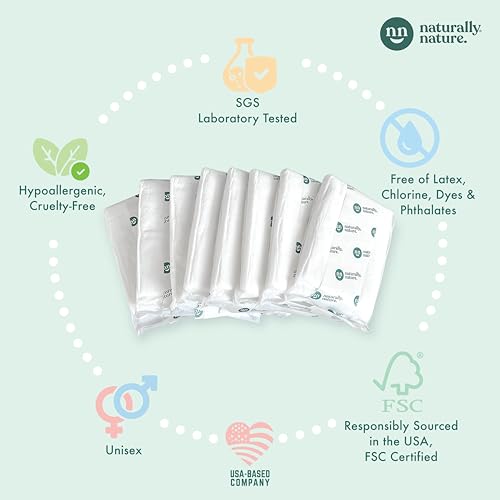 Naturally Nature Overnight Leak-Protection Diaper Booster Pads, for Heavy Wetters, Diaper Liners for Baby Overnight Diapers - Size N-3 Unisex, 32-Pack