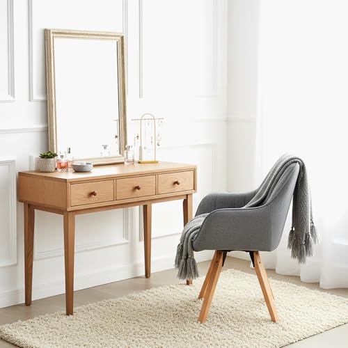 MEUBLE Cosy Schminkstuhl Drehbar 360° Make-up-Stuhl mit Armlehnen für Schlafzimmer Vanity, Bequemer Sitz und Rückenlehne, Massivholzfüße, Grau