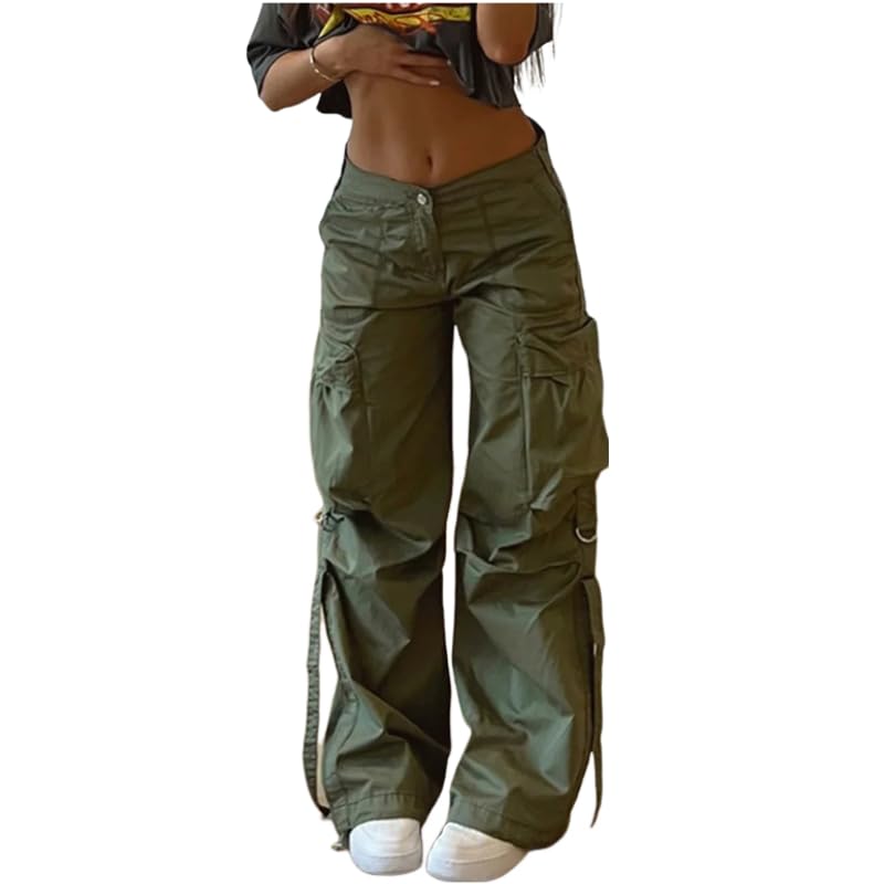Women's Spring Summer Fall Solid Multi-Pocket Cargo Pants, Casual Street Mid Waist Long Trousers Bottoms for Daily