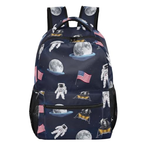 Sac d'école pour voyage et grand sac à dos motif astronautes de dessin animé enfants M