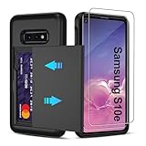 for Samsung S10E Case with Card Holder and (2 Pcs) HD Screen Protector, Slim Heavy Duty Dual Layer Shockproof Design & Hidden Card Slot Wallet Case for S10E Phone Case-Black