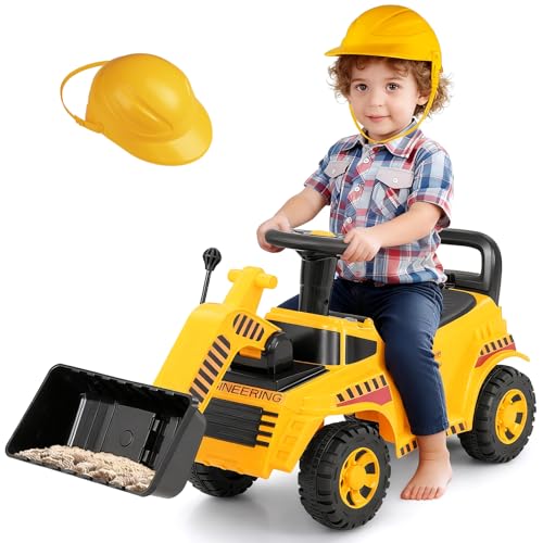 HONEY JOY Ride On Excavator, Ride On Push Car for Toddlers, Outdoor Digging Bulldozer w/Working Shovel, Storage, Ride on Construction Vehicle for Kids, No Power Ride On Toy for Boys Girls, Yellow