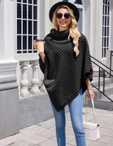 Ferand Women's Cozy Striped Faux Fur Poncho Sweater Soft Fuzzy Shawl for Winter4