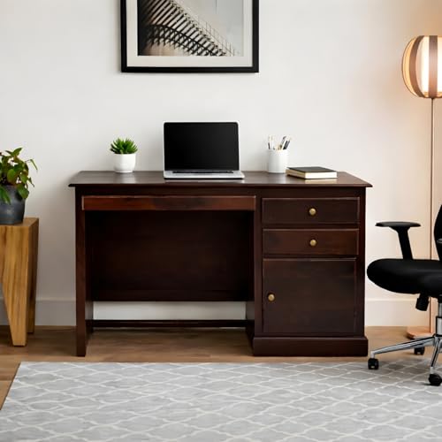 Image of SONA ART & CRAFTS Carmel Lite Solid Sheesham Wooden Study Table for Students Desk with 2 Drawers & 1 Cabinets Study Desk Table Office Table for Work from Home Writing Office (Walnut Finish)