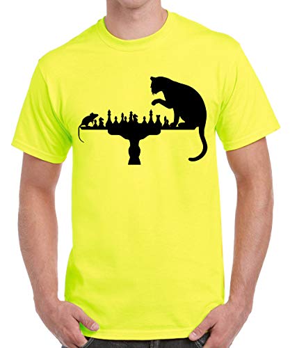 Image of Caseria Men's Cotton Printed T-Shirt -Cat Rat Chess | 100% Cotton | Half Sleeves | Regular Fit | Printed | Round Neck | Graphic T Shirt