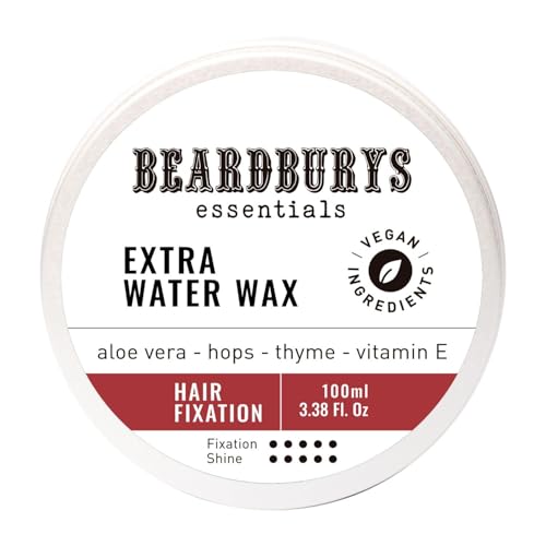Beardburys Essentials Extra Water | Cera Pelo Hombre, Efecto Mojado, Fijación Alta, Acabado Brillo. Cuida de tu pelo Vitamina E, Aloe Vera, Tomillo. Natural y Vegana - 100ml