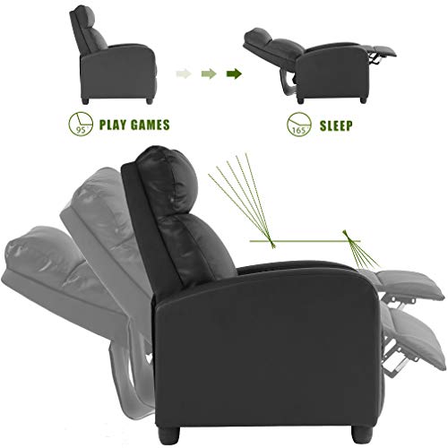 Image of PayLessHere Recliner Chair Single Reclining Sofa Home Theater Seating with Lumbar Support and Padded Backrest for Living Room and Bedroom (Leather, Dark Black)