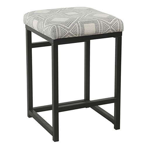 Spatial Order Metal Frame Counter Stool, 24-Inch, Charcoal Square Geometric