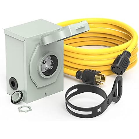 E-SDS 30 Amp RV Extension Cord 15FT and Pre-Drilled Generator Inlet Box Waterproof Combo Kit, Nema L14 30p Generator Extension Cord with L14-30P to L14-30R Twist Lock Cord Plug,125/250 Volts Cover