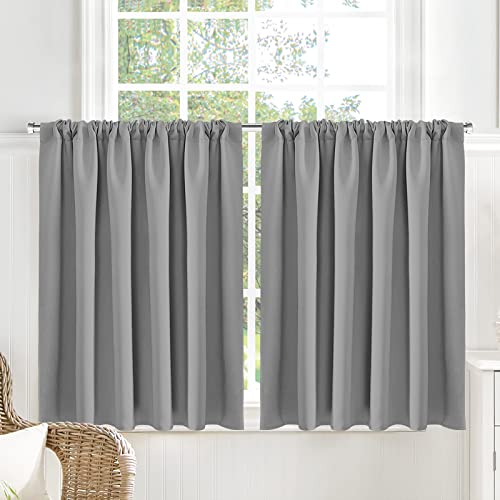 Yakamok 36 Inches Grey Blackout Curtains Valances for Basement Windows