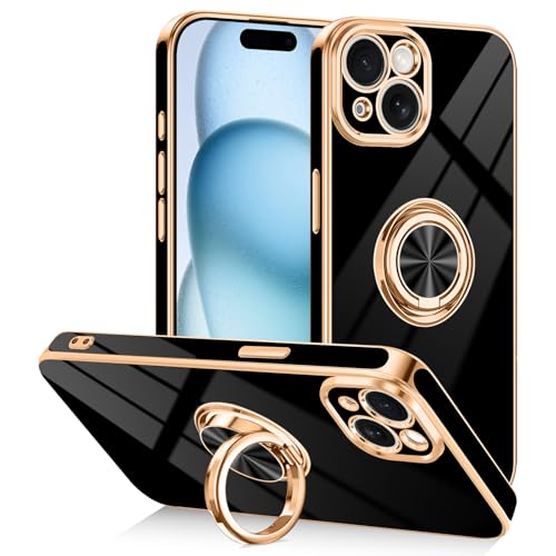Coque iPhone 15 antichoc avec protection objectif et anneau compatible support magnétique