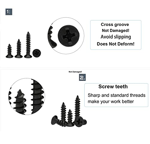 Wood Screws Assortment Kit Drywall Screws Set Phillips Tips, Assorted Screws, Flat Head Screws,Black Self Tapping Screws(152 Pcs) #TOP2