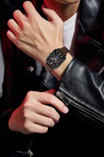 Image of Daniel Hechter Paris Montmartre Unisex Multifunction Square Watch - Black Dial with Day-Date & 24-Hour Subdials, Moonphase Display, Sustainable Silicone Strap