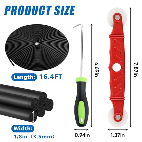 Image of U0U Backer Rod 1 /8inch,Backer Rod Kit with Roller Tool,16.4Ft Black Backer Rod Caulk Saver for Installing Door Window Gaps and Joint Concrete Filling (Black, 1 /8inch x 16.4feet)